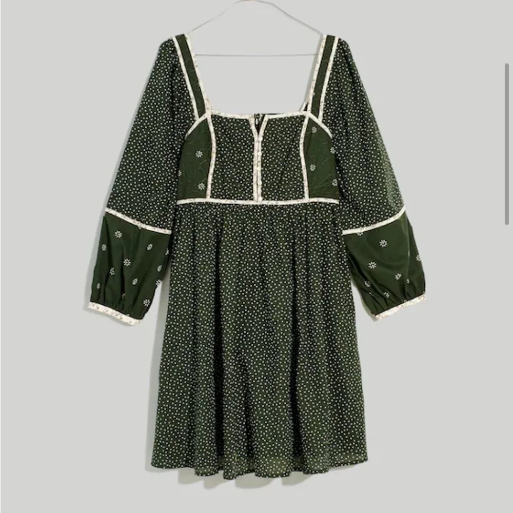Madewell Mix Square-neck Green Quilted Floral Spring Prairie Mini Dress Size 2 - Picture 2 of 12